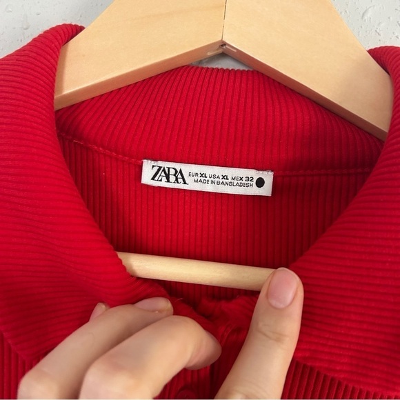 Zara Red Collared Ribbed Mini Dress Holiday Party Winter Casual Large - Picture 2 of 5